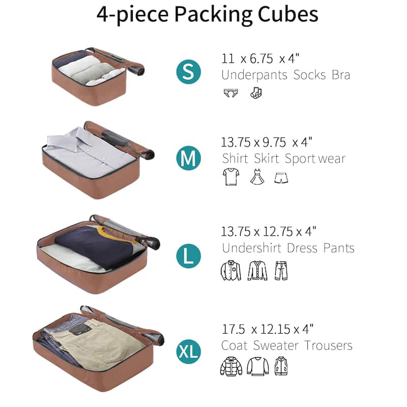 4 Piece Luggage Set Suitcase Set, Hardshell Lightweight Expandable Travel Luggage w/ 4 Packing Cubes, TSA Lock, Spinner Wheels