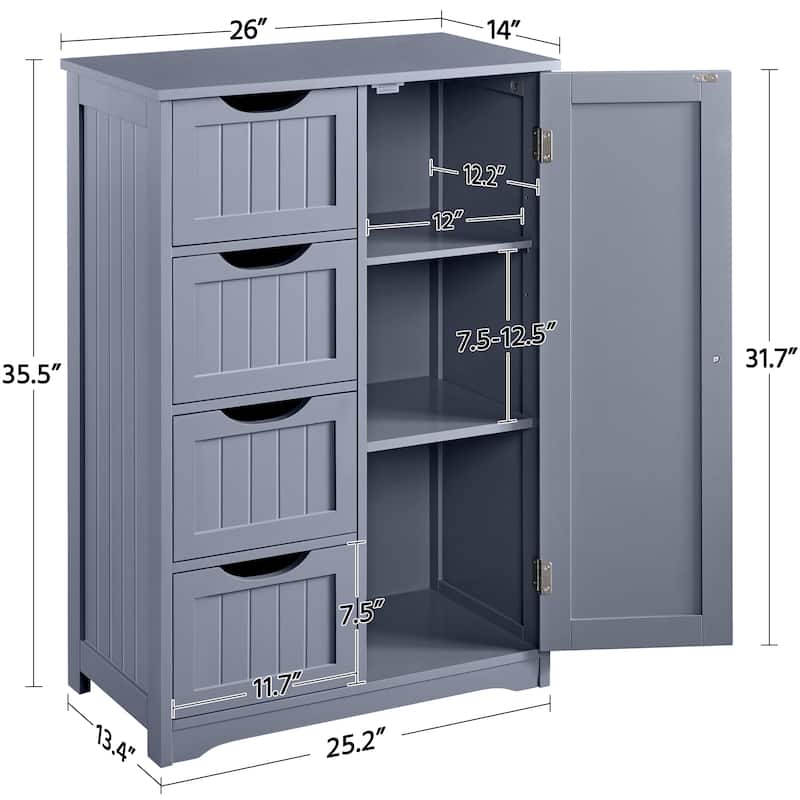 Yaheetech Large Bathroom Storage Cabinet Free-Standing Floor Cabinet with 4 Drawers and 1 Cupboard