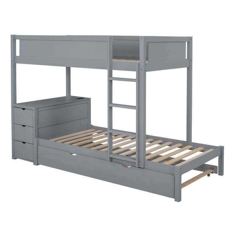 Twin-Over-Twin Bunk Bed with Trundle, Storage, Desk, and USB Ports, White Finish - Space-Saving Design, Sturdy Construction