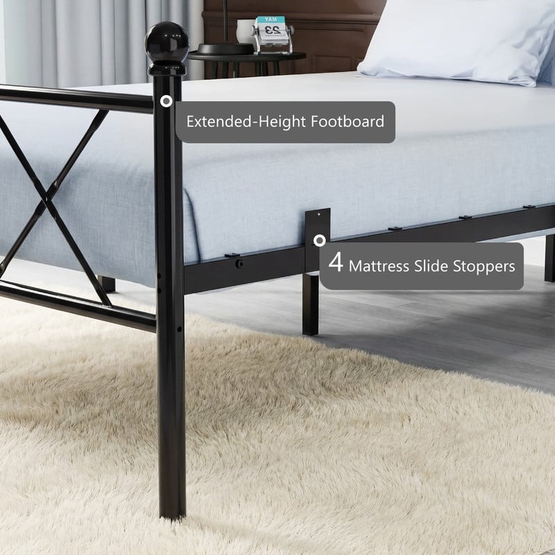 Full Size Metal Platform Bed with RGB LED Lights,Charging Station,Heavy Duty,Remote and App Control,Under Bed Storage