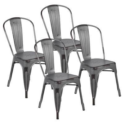 Distressed Metal Indoor-Outdoor Stackable Chair (Set of 4)