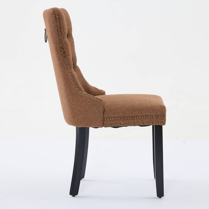 Modern, High-end Tufted Solid Wood Contemporary Flax Upholstered Linen Dining Chair with Wood Legs Nailhead Trim 2-Pcs Set