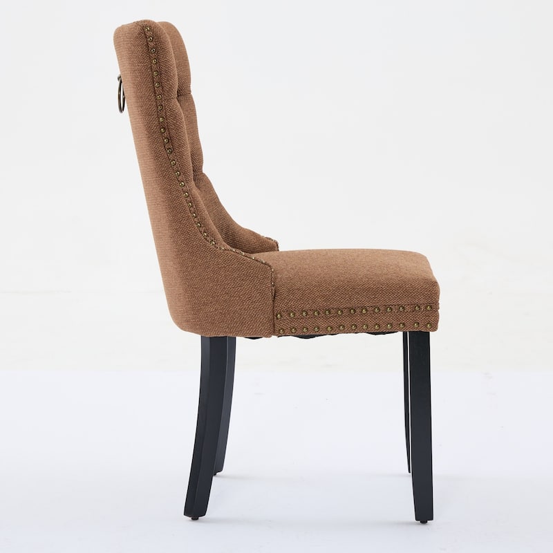 Solid Wood Dining Chairs Set of 2, Tufted Upholstered Kitchen Side Chairs, Dining Chair with Wood Legs & Nailhead Trim