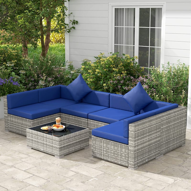 Siara 7-piece Rattan Wicker Sectional Patio Set by Havenside Home