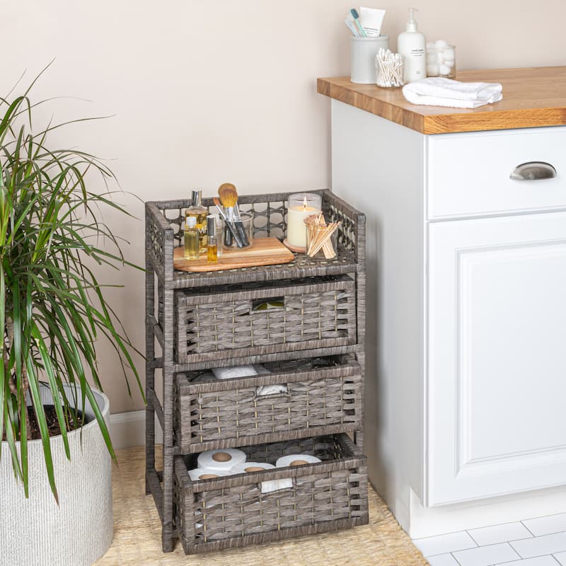 Household Essentials Woven 3 Drawer Chest with Cutout Handles
