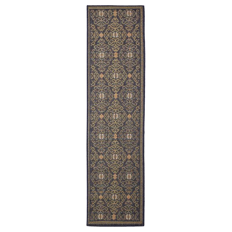 Liora Manne Patio Suzani Diamonds Indoor/Outdoor Rug - 1'11" x 7'6" - Navy
