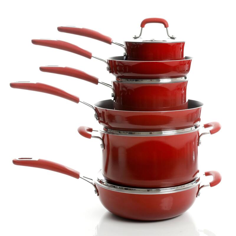 Kenmore Elite Andover 10Pc Nonstick Aluminum Cookware Set Red Gradient