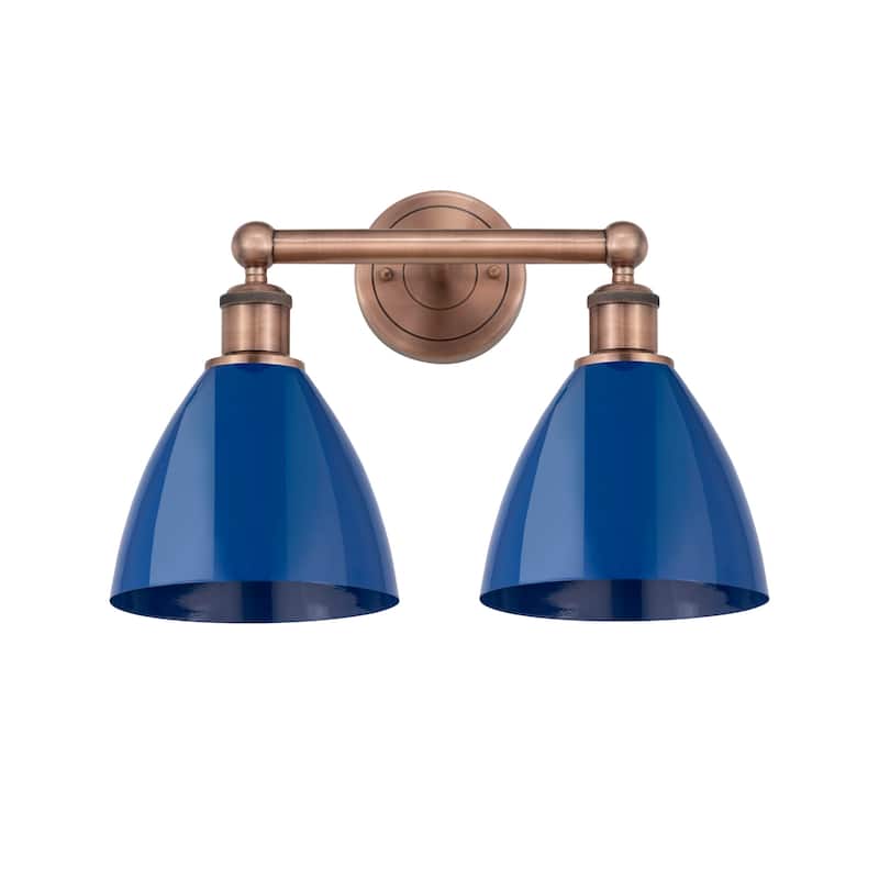 Innovations Lighting 616-2W-12-17 Plymouth Vanity Plymouth Dome 2 - Antique Copper / Blue