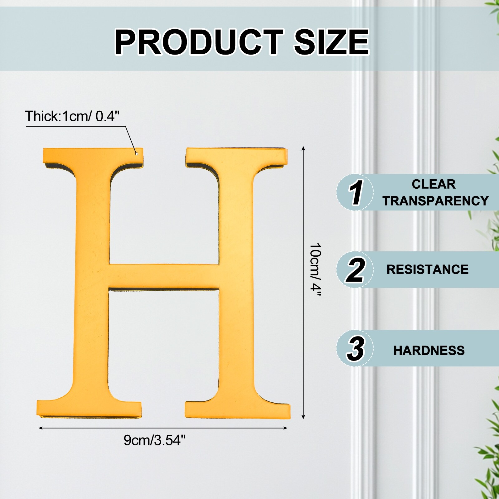 Alphabet Mirror Wall Stickers, Acrylic House Letter Number - Gold