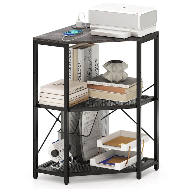 Costway Corner Printer Stand with Charging Station Adjustable Metal - See Details - Black