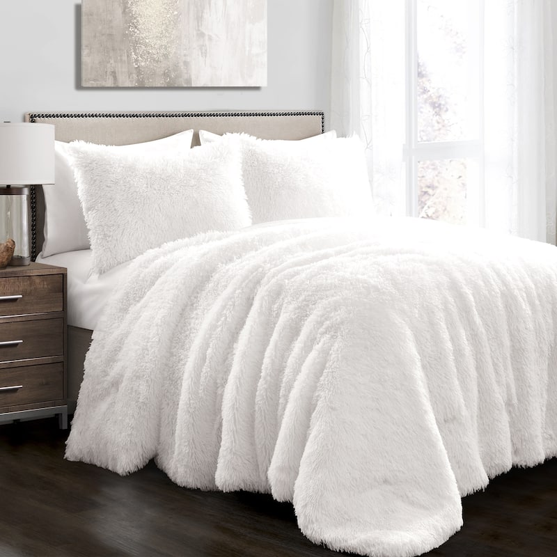 Lush Decor Emma Faux Fur Comforter Set - White - Full - Queen