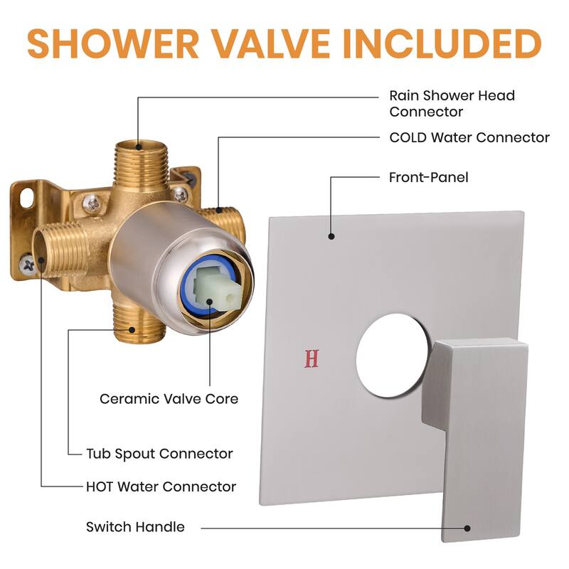 8-Inch Brushed Wall-Mounted Shower System with Rainfall Showerhead and Zinc Alloy Handle