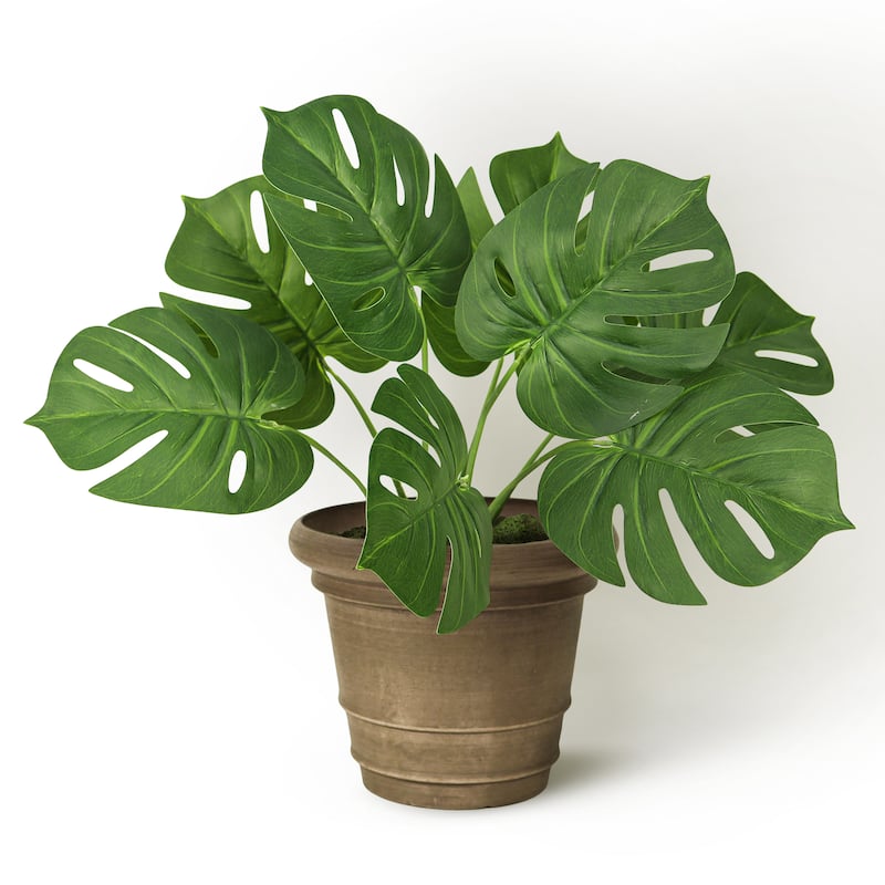 Set of 2 Artificial Split Leaf Philodendron Monstera Leaf Stem Plant Greenery Foliage Bush 22in - 22" L x 18" W x 18" DP