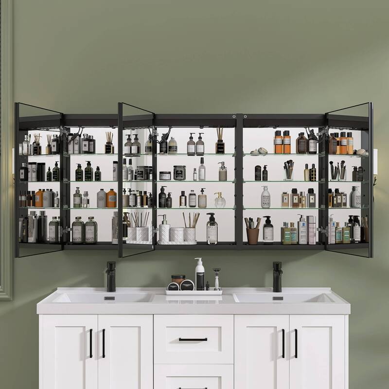 60'' W 30'' H Recessed Frameless Medicine Cabinet Mirror 9 Adjustable