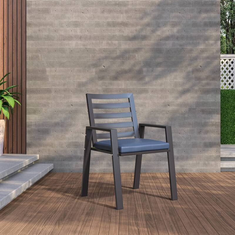 7-Piece Outdoor Dining Set in Black Aluminum Chelsea Series by LeisureMod