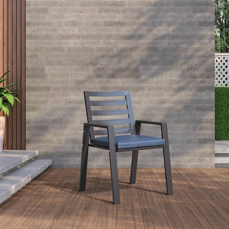 LeisureMod Chelsea Patio Dining Armchair in Aluminum with Cushions Set of 4 - 34.84
