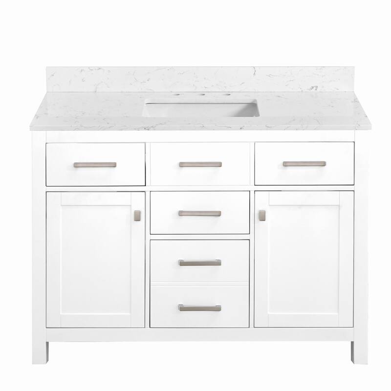 PROOX Freestanding Bathroom Vanity Engineer Stone with Ceramic Rectangular Sink - 48" W x 22" D - Single Sink