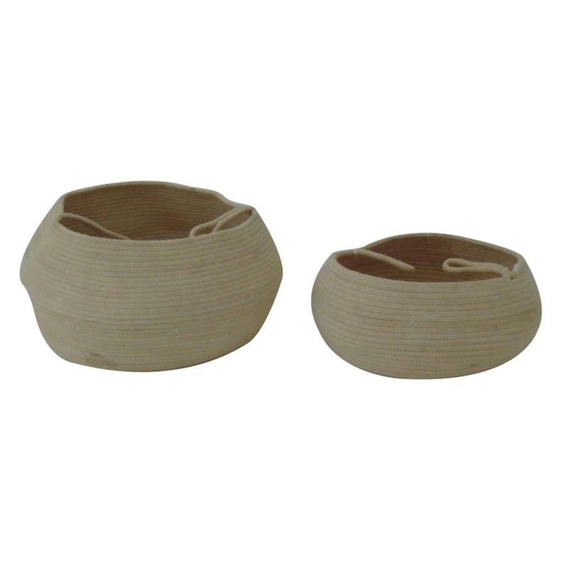 Set of 2 Cotton Woven Baskets w/ Handles -A