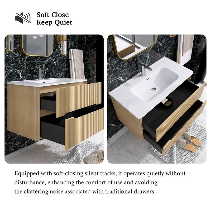 Floating Bathroom Vanity Integrated White Ceramic Sink