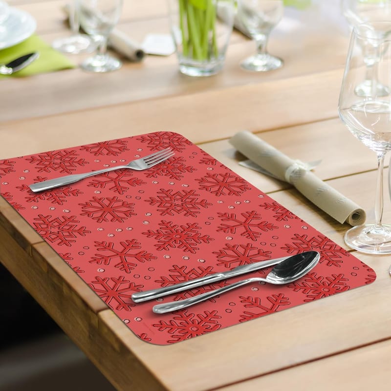 Holiday Delivery 4 Pack Reversible Easy Care Flexible Plastic Placemats Made in The USA BPA Free Easily Wipes Clean