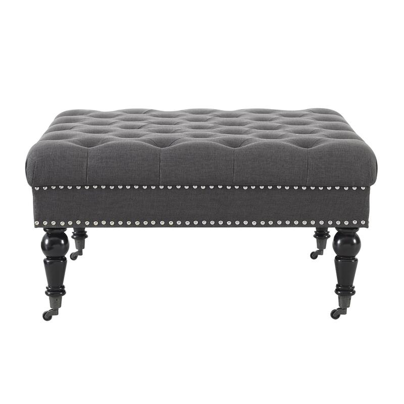Upholstered Tufted Top Square Ottoman - 34.5" - Charcoal Black