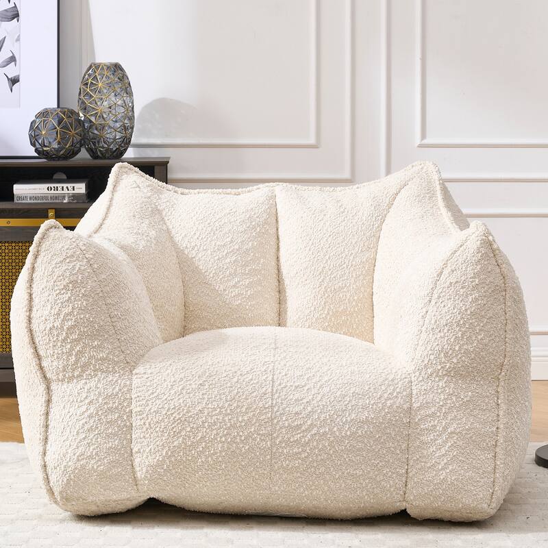 Chenille Lounge Chair with Armrests - Beige