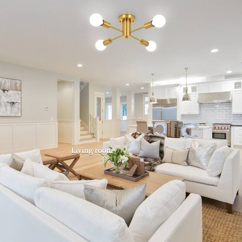 4-Light Modern Semi Flush Mount Chandelier for Bedroom Study Room