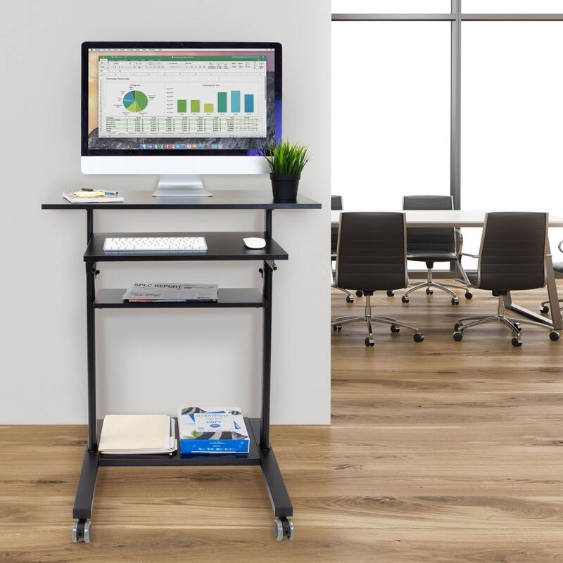 Mount-It! Mobile Computer Desk with Retractable Tray and Height Adjustable - Black