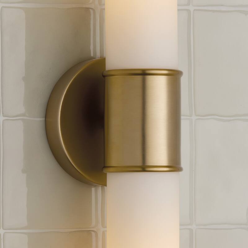 25.25"W x 5"H 2-Light Dual Sconce in Matte Brass with Soft White Glass - 5"W x 25.25"H x 4.5"E