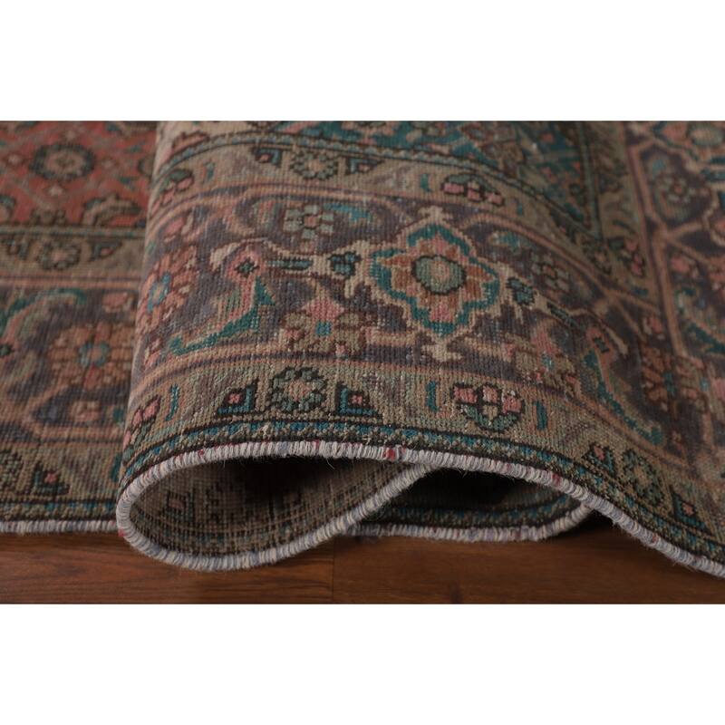 Distressed Tabriz Persian Antique Area Rug Handmade Wool Carpet - 6'9"x 9'7"
