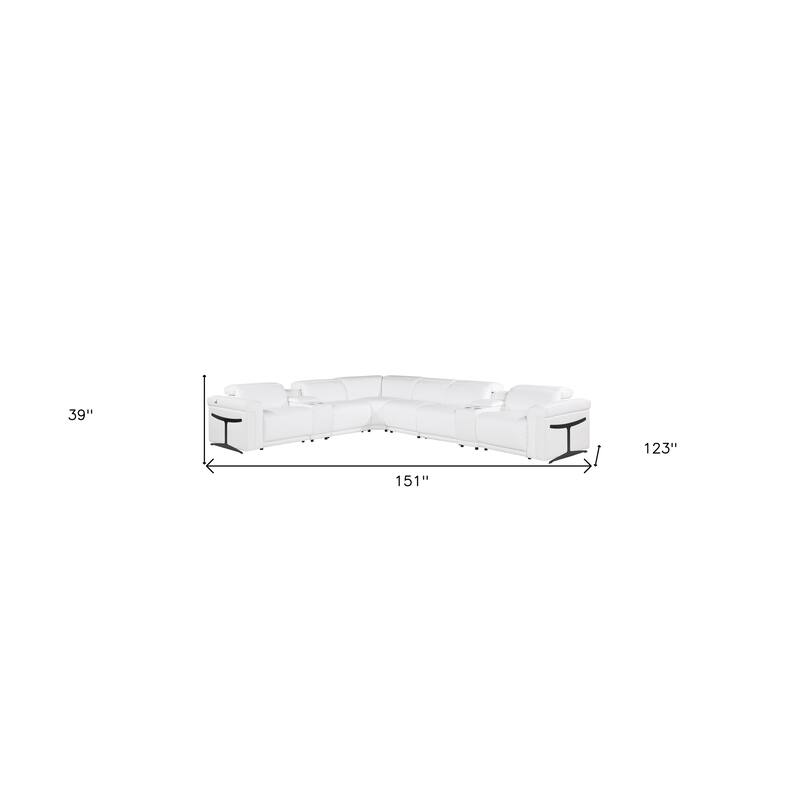 HomeRoots White Italian Leather Modular L Shaped Eight Piece Corner Sectional With Console