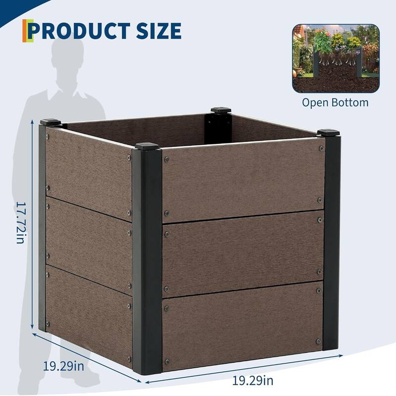 19 x 19x 17Inch Elevated Garden Bed with Deep Root Box - Wood Look Planter for Patio Vegetables and Herbs Without Bottom