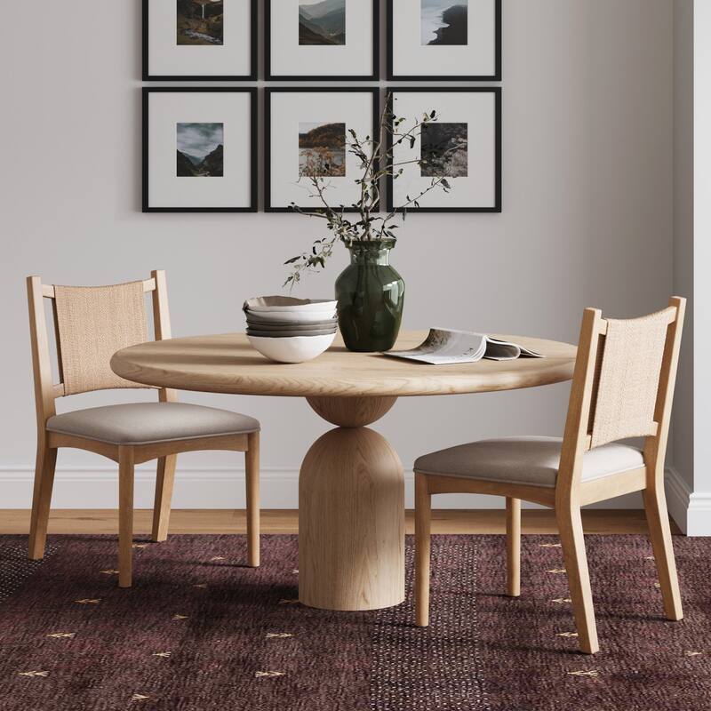 Elodia Upholstered Dining Chair with Seagrass Back Solid Wood Modern Dining Room Chair with Natural Flax Upholstery - Set of 2 - Flax/Light Brown