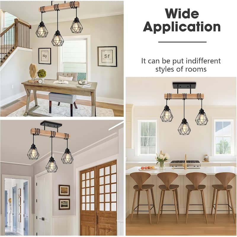 3-lights hallway light black pendant light wood, metal kitchen light