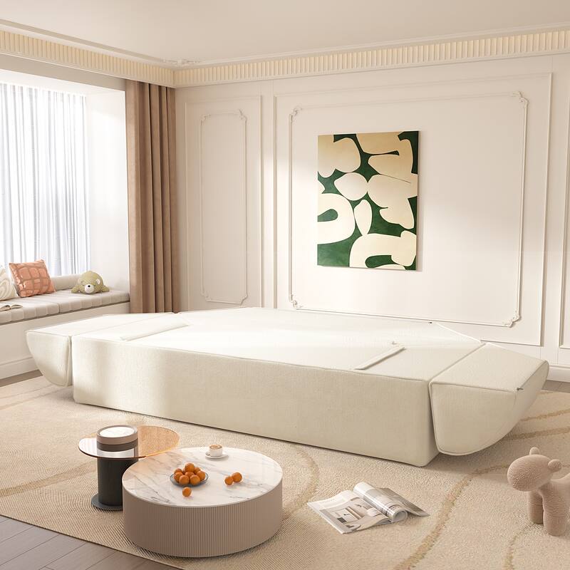 GDFStudio - 78.7" Frameless Corduroy Upholstered 2-in-1 Convertible 3-Seater Sofa Bed with High-Density Foam Backrest & Pillows