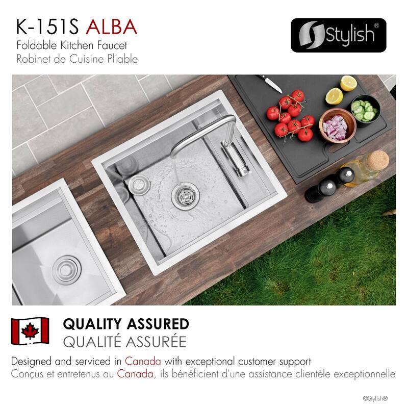 Single Handle Brushed Stainless Steel Foldable Kitchen Faucet