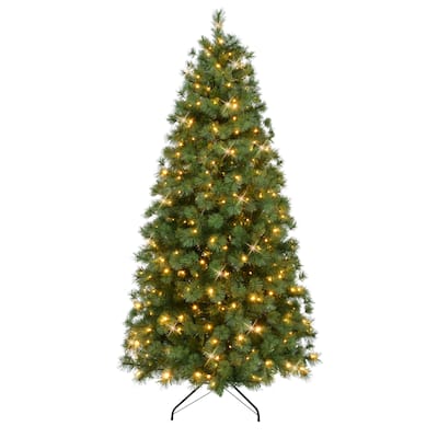 Puleo International 7.5' Pre-Lit Artificial Colorado Pine Christmas Tree with 300 Dual Function LED Lights