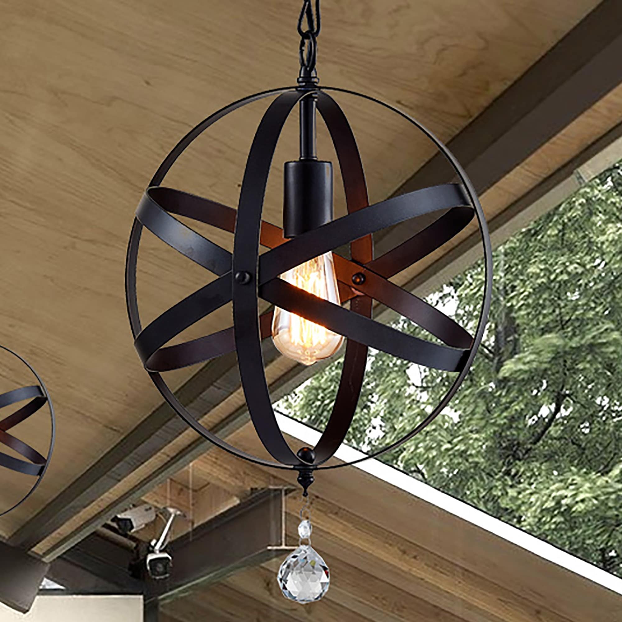 Warehouse of Tiffany Devin Matte Black 1-Light Metal/Crystal Orb Hanging Chandelier