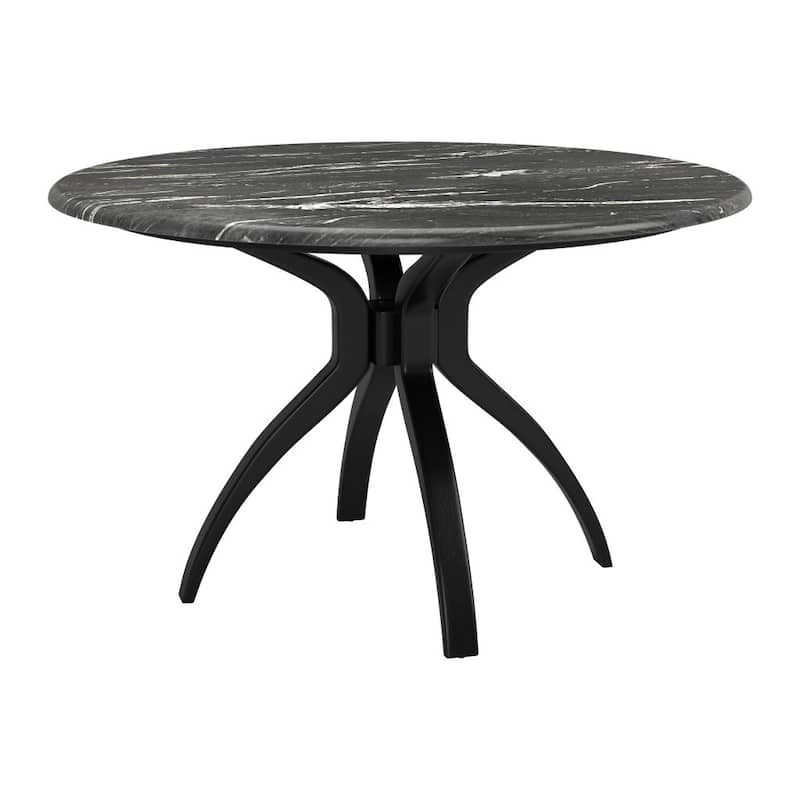 HomeRoots 50" Black Faux Marble and Steel Pedestal Base Round Top Dining Table - 50.00 in. x 29.90 in. x 50.00 in.