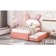 preview thumbnail 3 of 15, Charming Upholstered Platform Bed with Trundle and Drawers for Kids