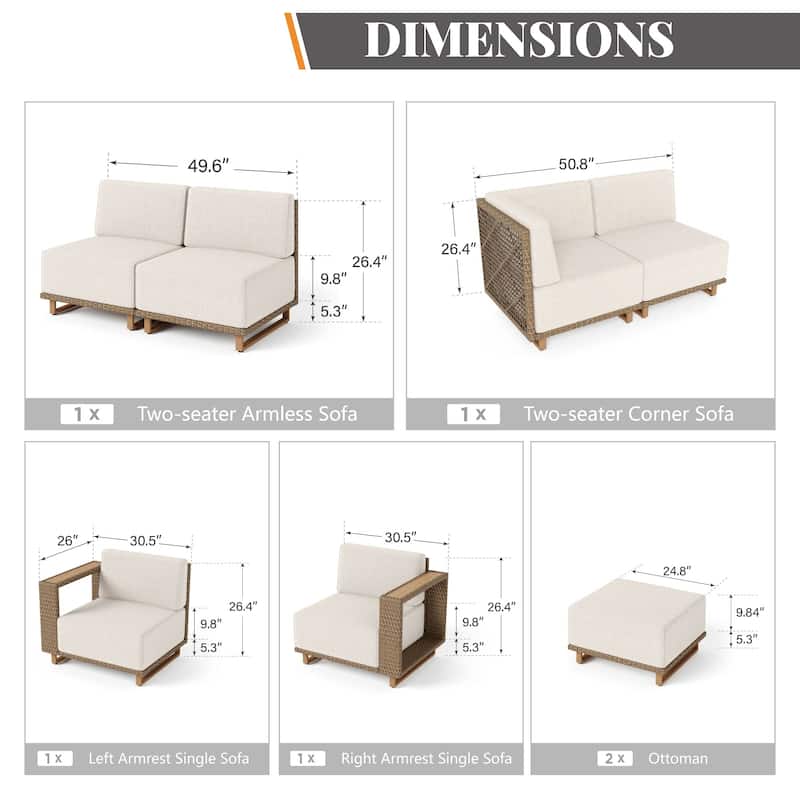 MAISON ARTS 6-Piece Modular Arc Rattan Sofa Set - Wide Armrests & Thick Cushions | Durable PE Wicker & Wood-Plastic.