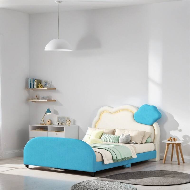 Platform Bed w/Cloud-Shaped Headboard&Embedded Light Stripe,Frame Ded