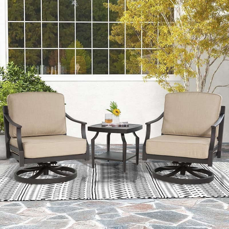 Arriona Swivel Patio Converstion Chair with Sunbrella Cushions - 3-Piece