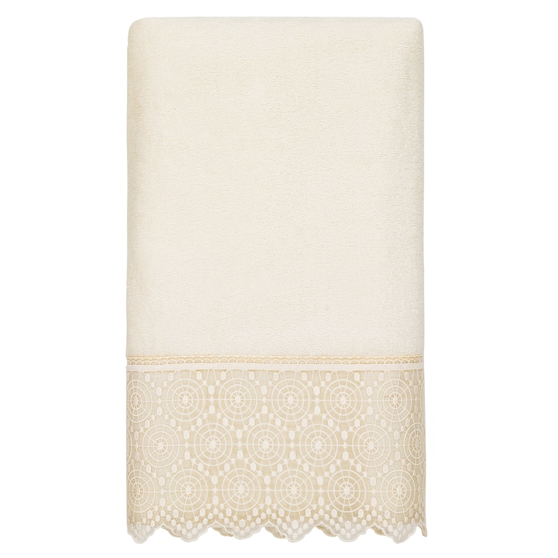 Authentic Hotel and Spa 100% Turkish Cotton Arian Cream Lace Embellished Bath Towel - Cream