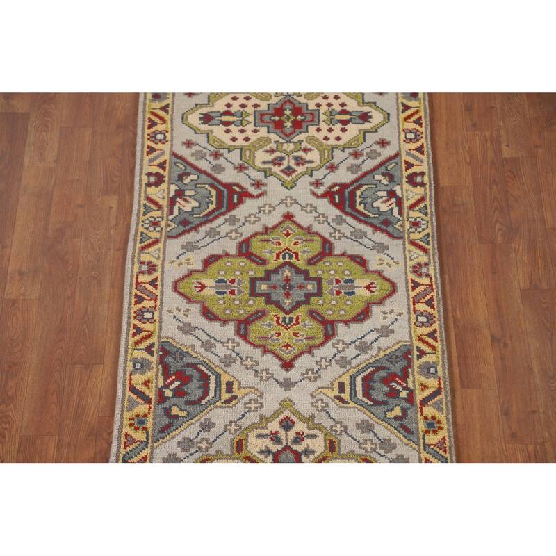 Traditional Grey Kazak Runner Rug Hand-Knotted Wool Carpet - 2'6" x 9'10"