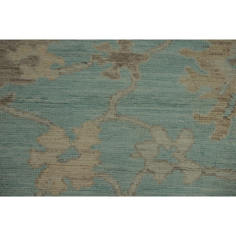 Vegetable Dye Blue Oushak Turkish Area Rug, Floral Geometric Carpet - 10' 3'' X 8' 3''