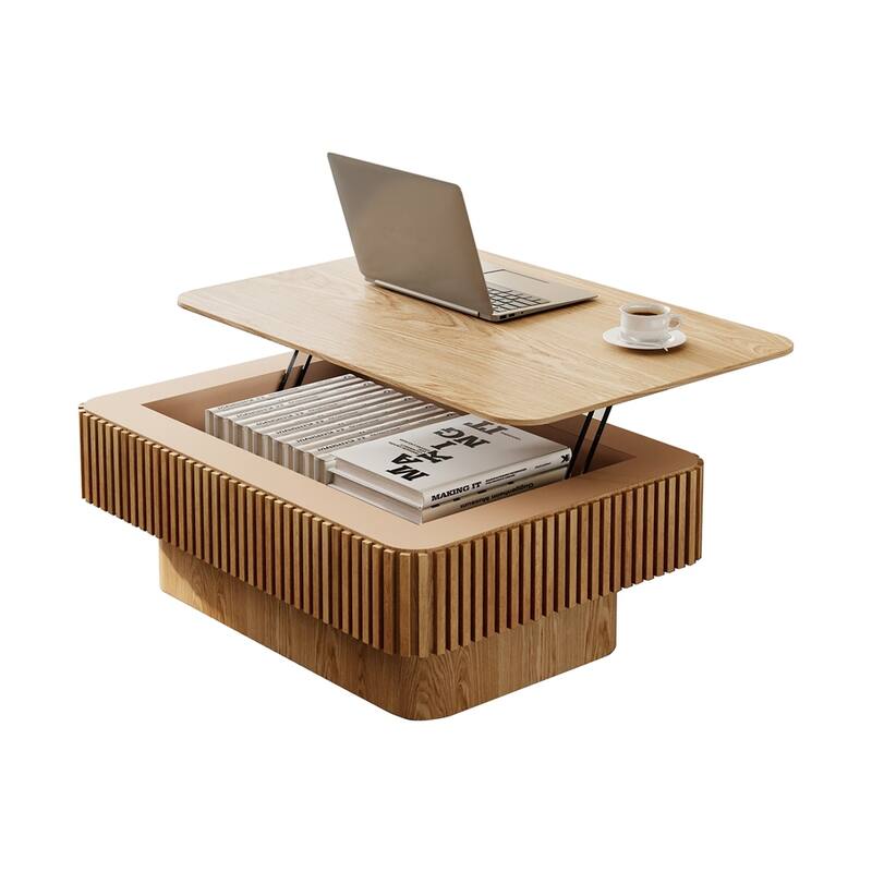 Storage Modern Coffee Table 38.6'' Fluted Lift-top Tea Coffee Table