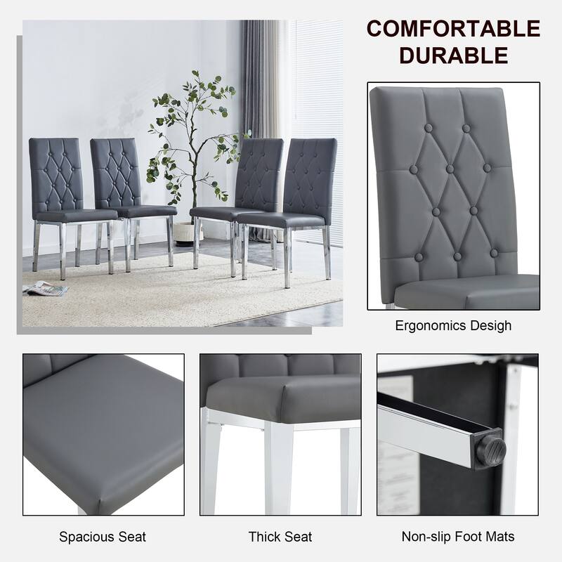 High Back Dining Chair Set of 4 Button Plaid Tufted Soft Cushion Side Chair Living Room Accent Chair Armless Chair