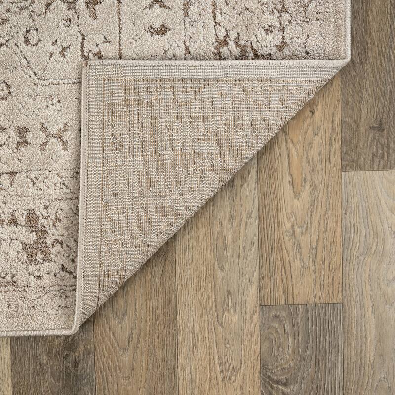 World Rug Gallery Textured Medallion Earth Beige Indoor High-Low Area Rug