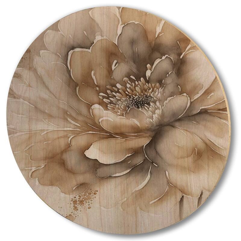 Designart "Single Beige Flower IV" Traditional Wood Wall Art Décor - Natural Pine Wood